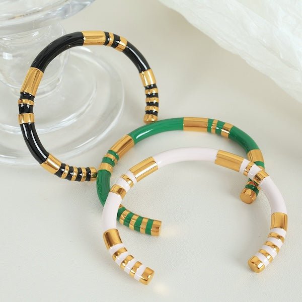 Stapelbaar geëmailleerde armbanden-wit, zwart n groen