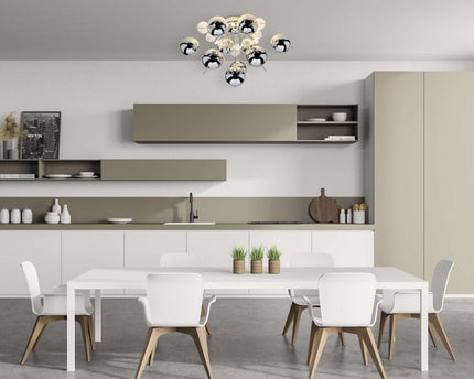 Plafondlamp "explosie" chroom gemaakt van metaal en glas, G9 -versies, plafondlamp voor eetkamer, woonkamer, gang of kantoor, Ø57 cm