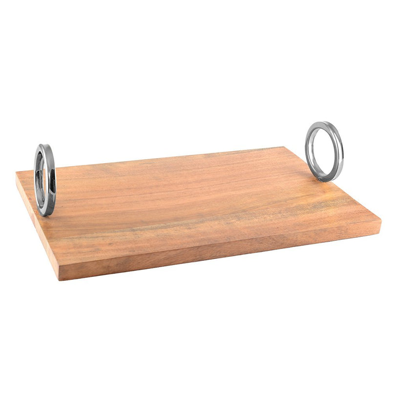 RECHTHOEKIG HOUTEN DIENBLAD MET ZILVEREN HANDVAT 40X26X11CM