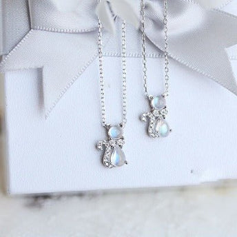 Sterling Silver Cute Cat Moonstone ketting