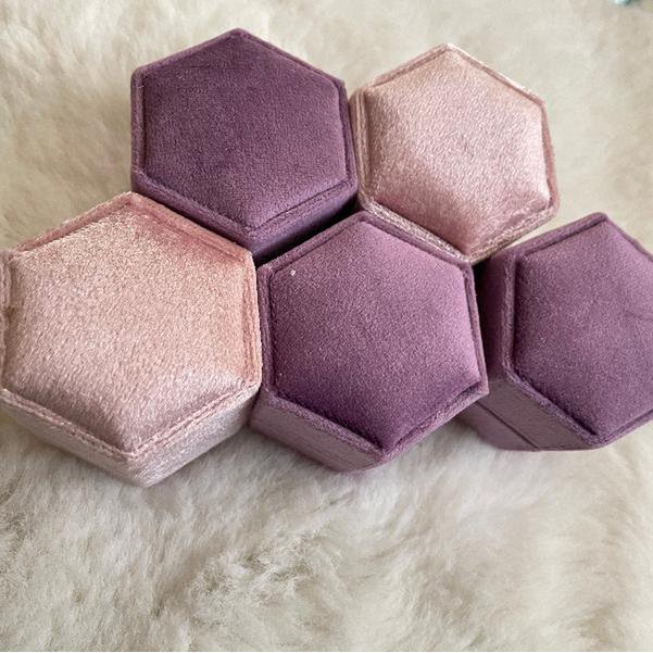 Zeshoek Velvet Wedding Ring Box-Pinky kleuren