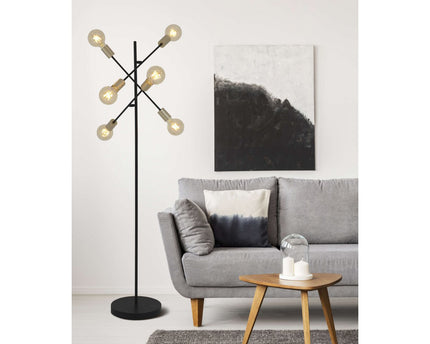Staande lamp "Modo" gemaakt van zwart in zwart, versies in goud, E27 -aansluiting, vloerlamp voor woonkamer, eetkamer, keuken, gang, gang of kantoor, 150 x 49 cm