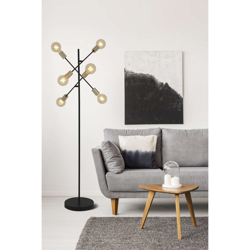 Staande lamp "Modo" gemaakt van zwart in zwart, versies in goud, E27 -aansluiting, vloerlamp voor woonkamer, eetkamer, keuken, gang, gang of kantoor, 150 x 49 cm