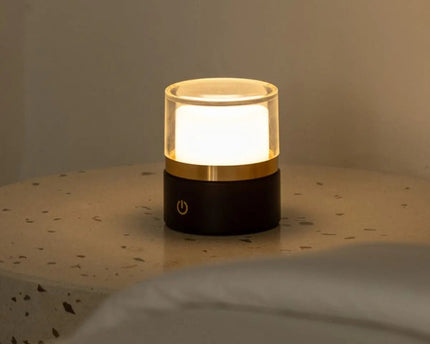 Leo donkerbruine compacte draadloze oplaadbare lamp – natuurlijk hout, dimbaar licht