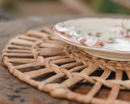 Placemat (set van 2, 4 of 6) CARUBAN | 38 cm Boho Placemat rond gemaakt van Waterhyacint