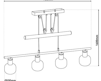 4 hanger lamp "fumoso", hanglamphoogte verstelbaar gemaakt van metaal en rookglas in zwart, met E14 -aansluiting, voor eetkamer, woonkamer, gang of kantoor, 78 x 10 cm