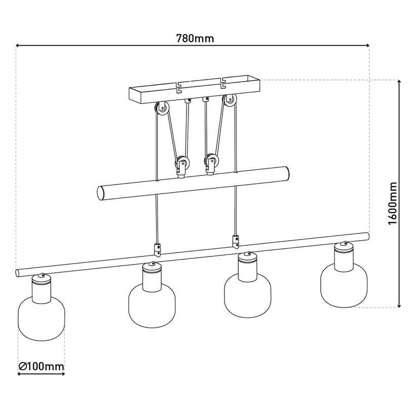 4 hanger lamp "fumoso", hanglamphoogte verstelbaar gemaakt van metaal en rookglas in zwart, met E14 -aansluiting, voor eetkamer, woonkamer, gang of kantoor, 78 x 10 cm