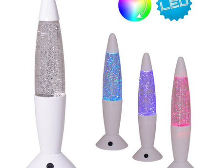 LED-tafellicht "Glitter", de decoratietafellamp gemaakt van metaal en plastic, ongeveer 36 cm hoog, met stevig ingebouwde LED's, doneert kleurrijk licht met "glitter", effectverlichting voor woonkamer, kantoor, kinderkamer of nachtkastje