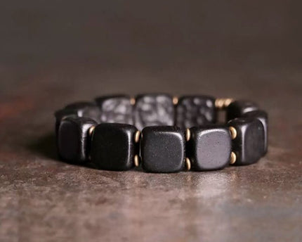 Zwarte sandaal houten vierkante plaat armband