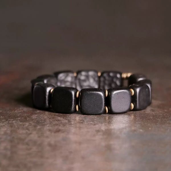 Zwarte sandaal houten vierkante plaat armband