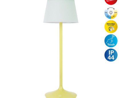 Zonne -batterijlamp "EMMI" 38 cm hoog, paraplu Ø 13 cm, metaal in geel en wit plastic, voor de buitenruimte, dimable CCT.