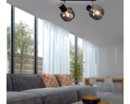 2 Spot plafondlamp "fumoso", metalen plafondlamp en rookglas in zwart en natuur, met E14 -aansluiting, voor eetkamer, woonkamer, gang of kantoor, 40 x 20 cm