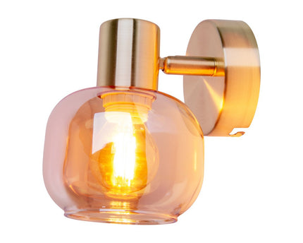 Glazen wandvlek "Libby", klassieke wandlamp gemaakt van messing gekleurd metaal en getinte glas in barnsteen, met E14-aansluiting, voor eetkamer, woonkamer, gang of kantoor, 16 cm