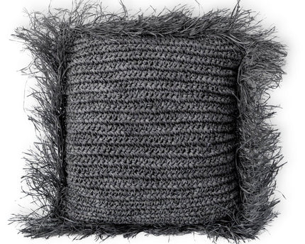 Zwart Raffia sierkussen met vulling Decoratief kussen met franjes GANDI gemaakt van Raffia (2 maten)
