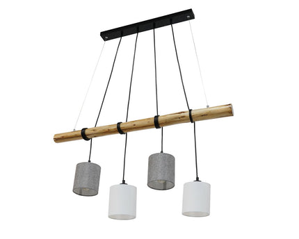 4 hanglamp "Malta" gemaakt van metaal en hout, met textielparaplu's in grijs en wit, E27 -aansluiting, verlichting voor woonkamer, kantoor of nachtkastje