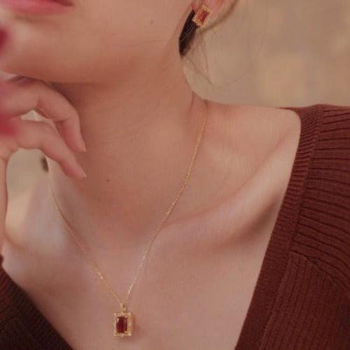 Red Agate ingelijste hangketting