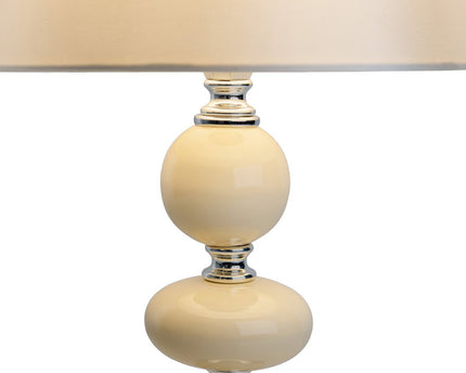 Keramische tafellamp "Araga" 36 cm hoog, tafellamp gemaakt van metaal, keramiek, met tekstbladen, beige, met E14 -aansluiting, verlichting voor eetkamer, woonkamer, gang of kantoor