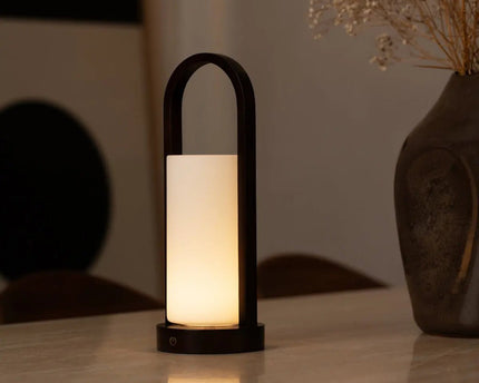 Evie Donkerbruine Oplaadbare Houten Tafellamp – Dimbaar & Snoerloos