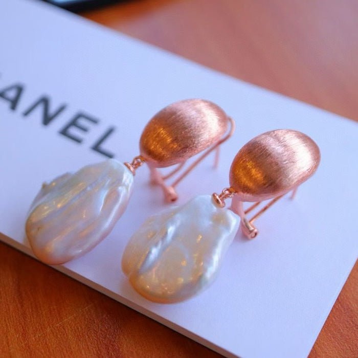 Rose Gold zeemeermin barokke parel drop oorbellen