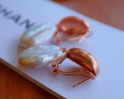 Rose Gold zeemeermin barokke parel drop oorbellen