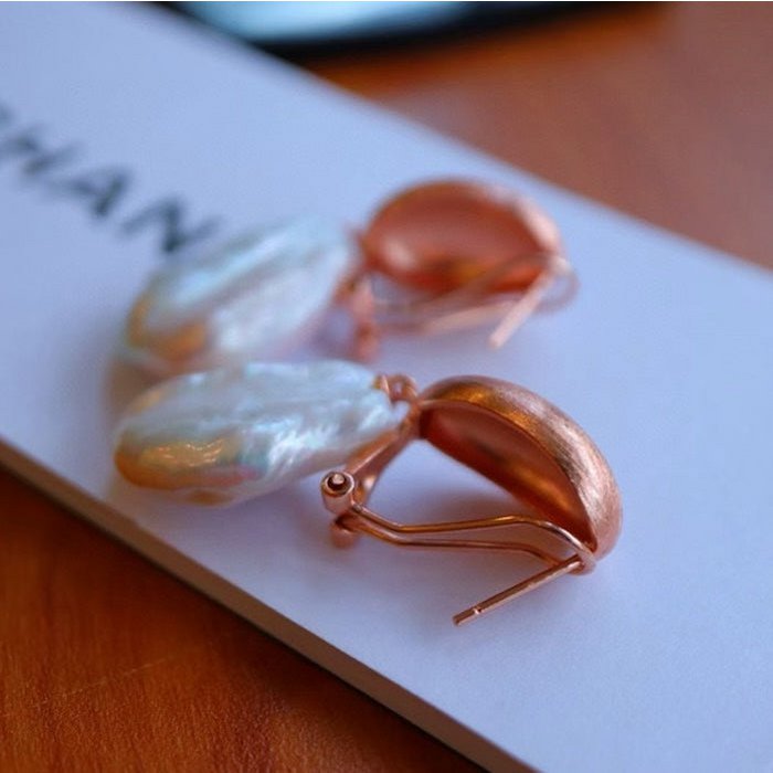 Rose Gold zeemeermin barokke parel drop oorbellen