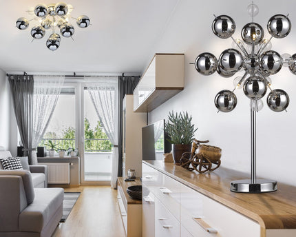 Tafellamp "explosie", tafellamp gemaakt van metaal en glas, chroom, G9, tafellamp 73 cm hoog