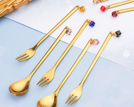 Gouden lepels met multi -gecolarde diamanten - set van 6