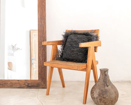 Zwart Raffia sierkussen met vulling Decoratief kussen met franjes GANDI gemaakt van Raffia (2 maten)
