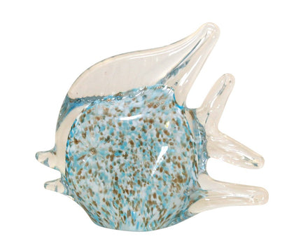 Decoratieve blauwe en transparante glazen vis 14,5x5.5x13cm