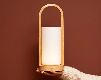 Evie Lichtbruine Oplaadbare Houten Tafellamp – Dimbaar & Snoerloos
