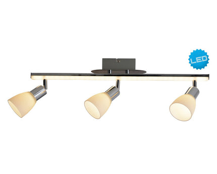 3-serie LED plafondlicht "Ibiza" ongeveer 60,5 cm lang, chroomkleurig metaal, verzadigd, opaalkleurig glas, geïntegreerde LED's, warm wit