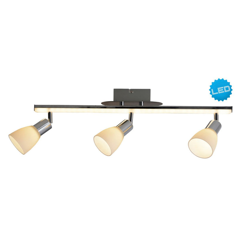 3-serie LED plafondlicht "Ibiza" ongeveer 60,5 cm lang, chroomkleurig metaal, verzadigd, opaalkleurig glas, geïntegreerde LED's, warm wit