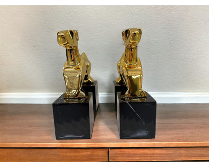 Modernist Art Deco Chrome Terrier Statues  Puppy Bookends (Set of 2)