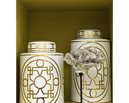 Wit en goud abstracte keramische pot groot formaat