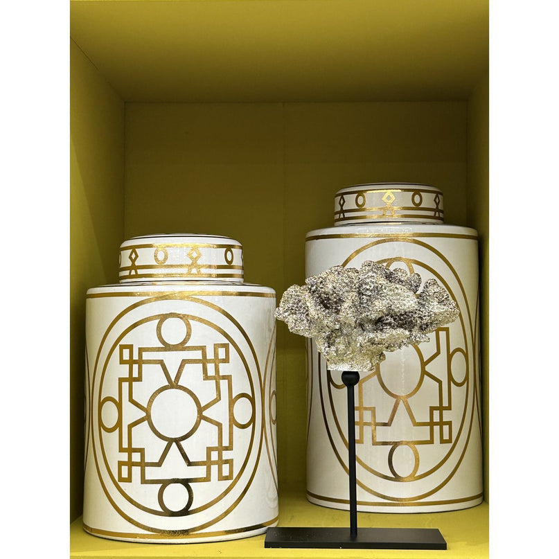 Wit en goud abstracte keramische pot groot formaat