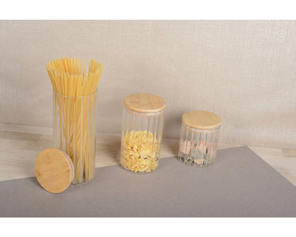 9x9x10cm glas- en houten opbergpot