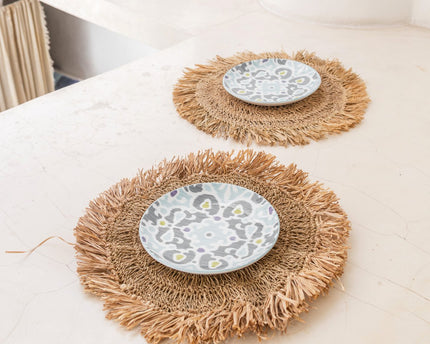 Placemat (set van 2, 4 of 6) 45 cm ronde Boho placemat WAISAI gemaakt van raffia