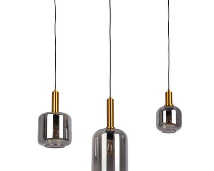3 hanglamp "fumo", hanglamp gemaakt van metaal en glas in zwart, met E14 -aansluiting, voor eetkamer, woonkamer, gang of kantoor, hangende lamp 82 cm lang