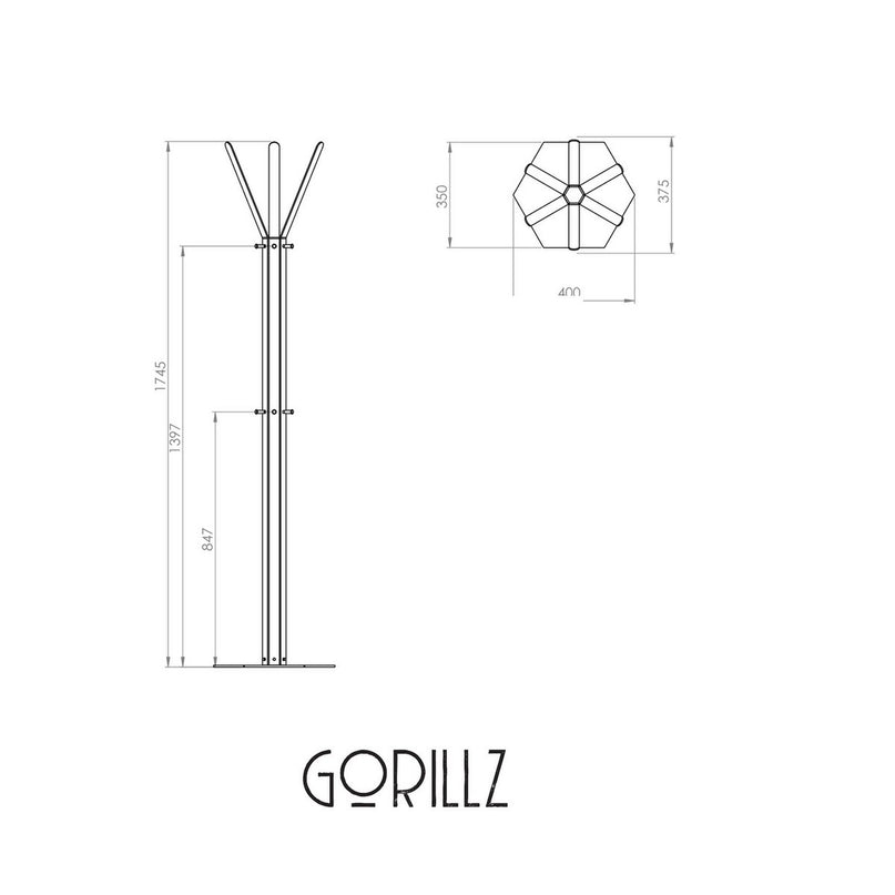 Gorillz Molto - Industrieel - Staande Kapstok - 14 Kapstokhaken - Blauw - Metaal Copy