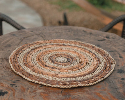 Placemat (set van 4 of 6) MATARAM | Boho Ronde Tafelmat gemaakt van Bananenvezel & Zeegras 38 cm