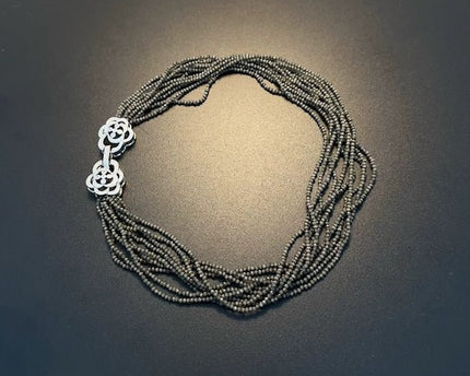 Gevlochten choker met cat's oogstenen kralen - Camille sluiting