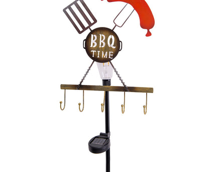 LED Solar Earth Spit H: 130 cm (BBQ), voor buiten, gemalen spiesjes gemaakt van metaal en plastic in roest, met geïntegreerde LED
