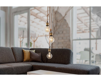 3 Metal Baldachin "Ontario" decoratieve hanglamp gemaakt van metaal in alt-messing en jute, E27-versies, verlichting voor woonkamers of kantoor.