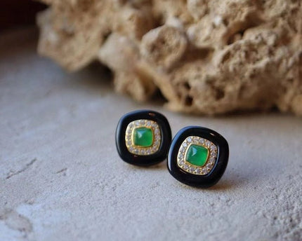 Zwarte onyx oorbellen - Lapis Lazuli en Green Onyx