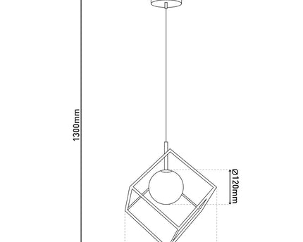 Hanger lamp "cadre", hanglamp retro gemaakt van metaal en glas in zwart en wit met een G9 -aansluiting, 30 cm zijlengte, voor woonkamer en kantoor.