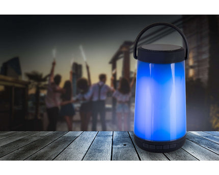 LED -tafellicht met BT -luidspreker "Festa" voor buitenruimte gemaakt van zwart plastic met geïntegreerde LED's, 18 cm hoog