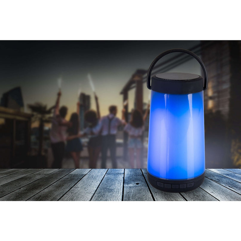 LED -tafellicht met BT -luidspreker "Festa" voor buitenruimte gemaakt van zwart plastic met geïntegreerde LED's, 18 cm hoog