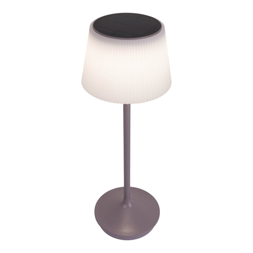 Zonne -batterijlamp "EMMI" 38 cm hoog, paraplu Ø 13 cm, metaal in bramen en wit plastic, voor de buitenruimte, dimable CCT.