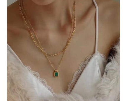 Malachiet hanger ketting met dubbele ketting
