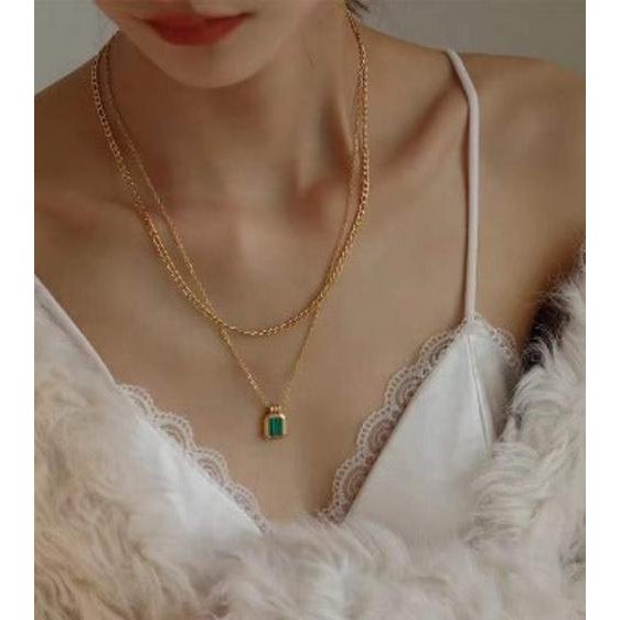 Malachiet hanger ketting met dubbele ketting